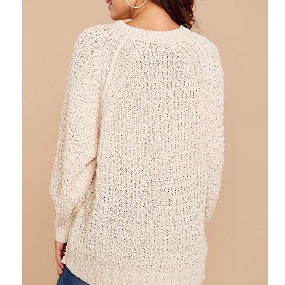 Beige Oversized Popcorn fuzzy sweater - Picture 3 of 5